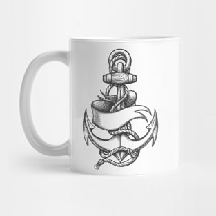 Ship Anchor with marine ropes and Blank Ribbon Old School Tattoo Mug